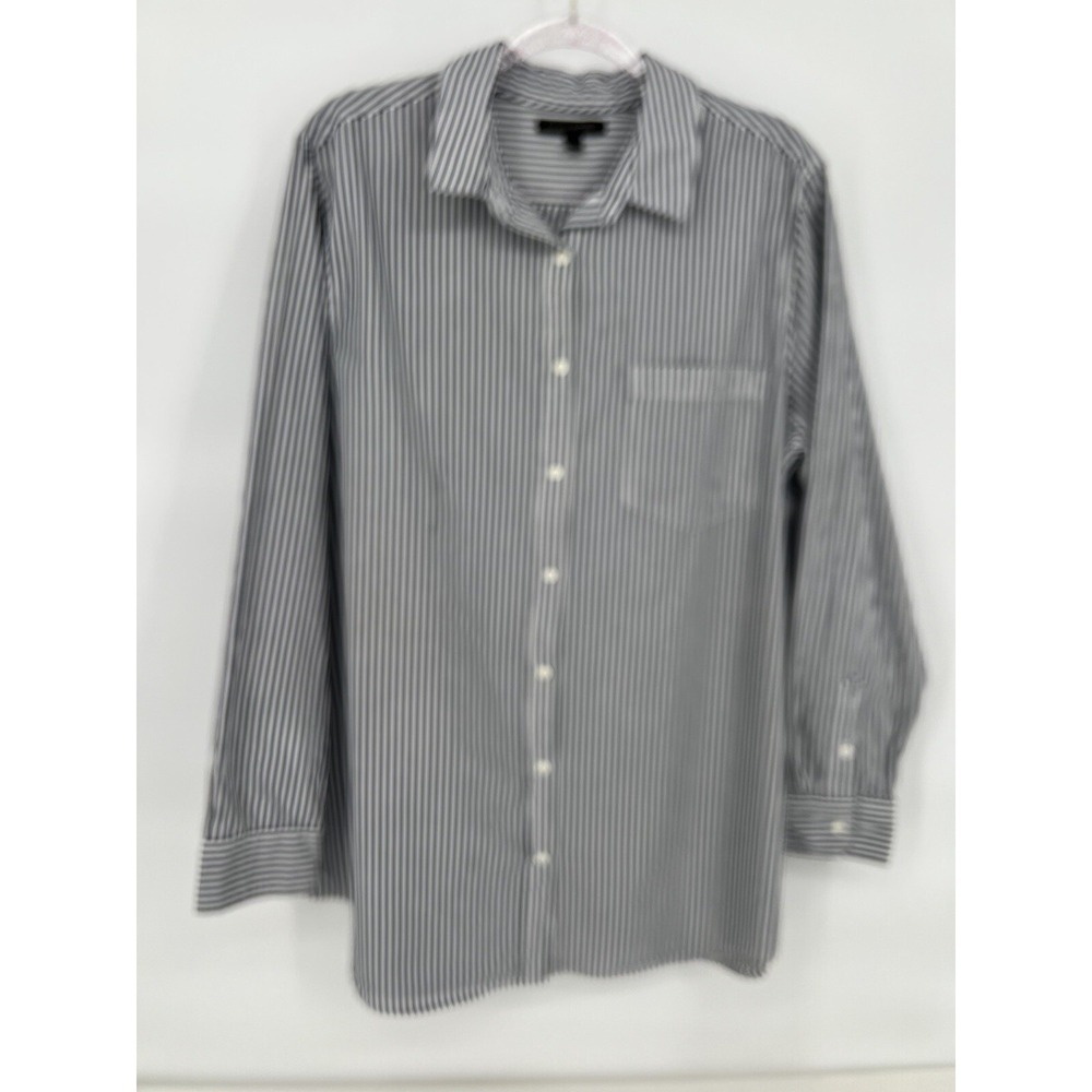 Banana Republic Dress Shirt Men's Sz XL Gray White Stripe Long Button Slim Fit